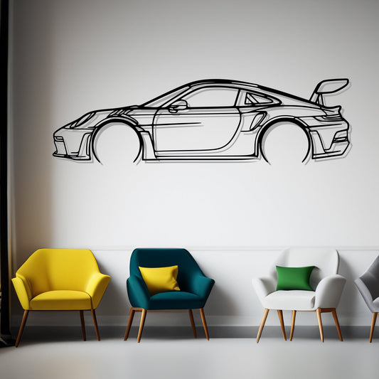 911 GT3 RS model 992 Detailed  Car Silhouette Metal Wall Art