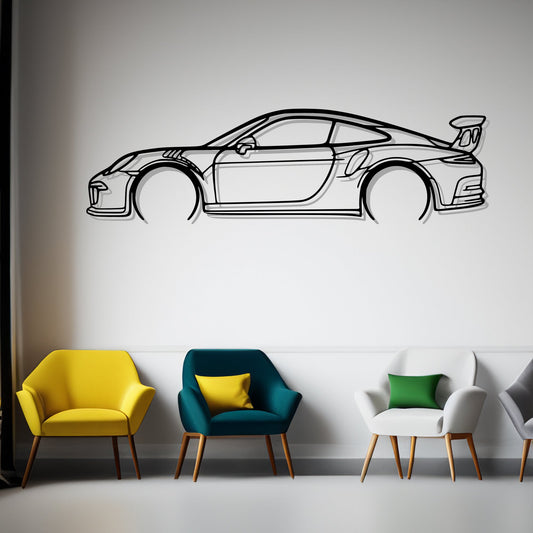 911 GT3 RS model 991 Detailed  Car Silhouette Metal Wall Art